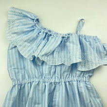 Load image into Gallery viewer, Girls Cotton On, blue &amp; white lightweight asymmetrical dress, EUC, size 6, L: 65cm