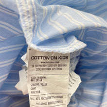 Load image into Gallery viewer, Girls Cotton On, blue &amp; white lightweight asymmetrical dress, EUC, size 6, L: 65cm