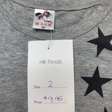 Load image into Gallery viewer, unisex Milk Threads, grey marle t-shirt / top, stars, NEW, size 2,  