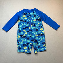 Load image into Gallery viewer, Boys blue, all-in-one rashie suit, sharks, no labels, GUC, size 0-1,  