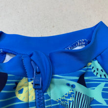 Load image into Gallery viewer, Boys blue, all-in-one rashie suit, sharks, no labels, GUC, size 0-1,  