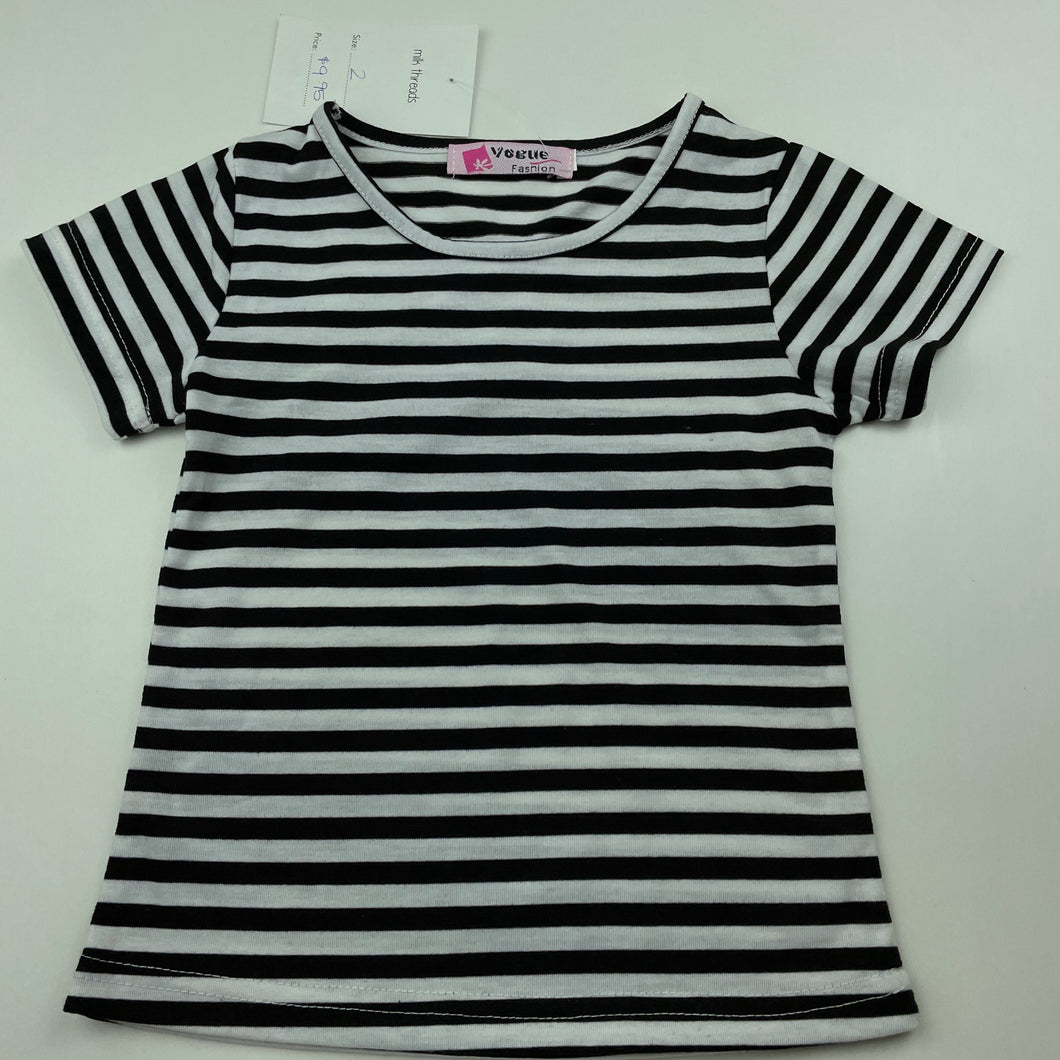 unisex Vogue Fashion, lightweight black & white stripe t-shirt / top, NEW, size 2,  