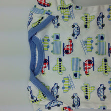 Load image into Gallery viewer, Boys Baby Club, cotton short sleeve bodysuit, helicopters, trucks, planes, EUC, size 000