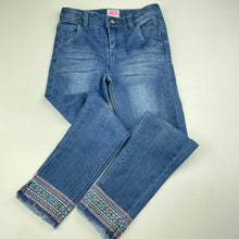 Load image into Gallery viewer, Girls Piping Hot, embroidered stretch denim jeans, adjustable, Inside leg: 48cm, GUC, size 5,  
