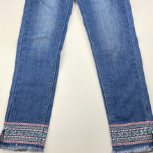 Load image into Gallery viewer, Girls Piping Hot, embroidered stretch denim jeans, adjustable, Inside leg: 48cm, GUC, size 5,  