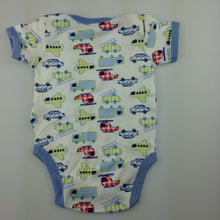 Load image into Gallery viewer, Boys Baby Club, cotton short sleeve bodysuit, helicopters, trucks, planes, EUC, size 000