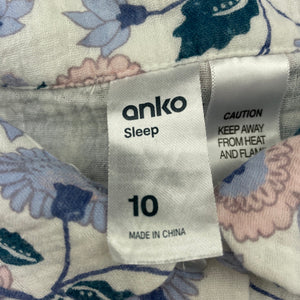Girls Anko, floral crinkle cotton pyjama top, EUC, size 10,  