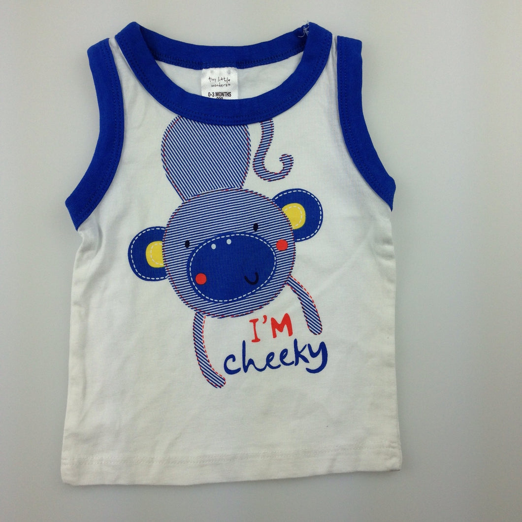 Boys Tiny Little Wonders, cotton tank / t-shirt / tee, cheeky monkey, EUC, size 000