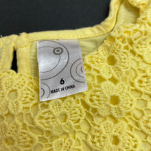 Load image into Gallery viewer, Girls Target, yellow cotton top, floral lace detail, EUC, size 6,  