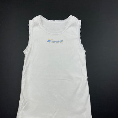 Boys Marquise, white cotton singlet top, train, EUC, size 0,  