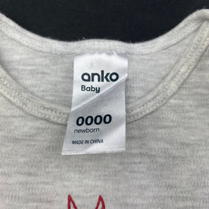 unisex Anko, grey marle bodysuit / romper, FUC, size 0000,  