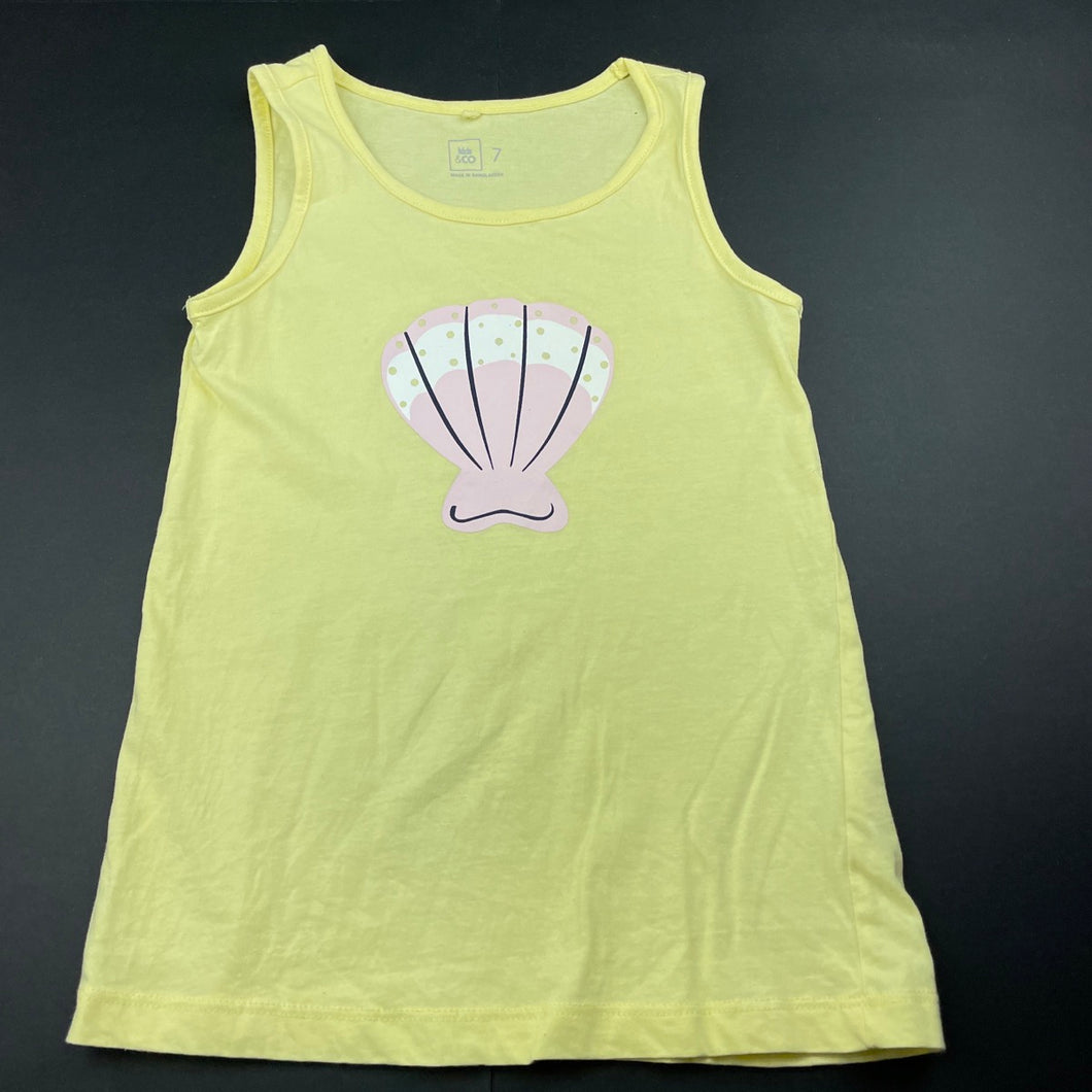 Girls Kids & Co, yellow cotton tank top, shell, FUC, size 7,  