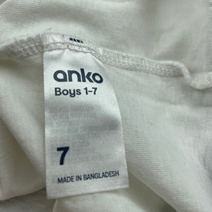 Boys Anko, white cotton t-shirt / top, GUC, size 7,  
