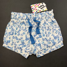 Load image into Gallery viewer, Girls Baby Berry, blue floral cotton shorts, elasticated, NEW, size 000,  