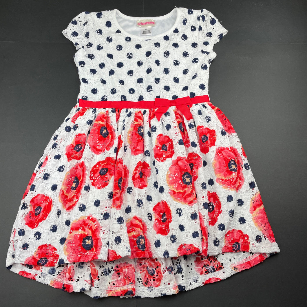 Girls Flapdoodles, lined floral party dress, GUC, size 6, L: 55cm at front