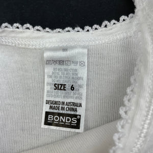 Girls Bonds, white cotton singlet top, GUC, size 6,  
