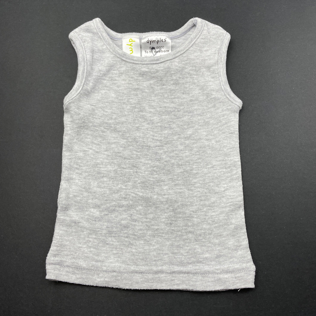 unisex Dymples, grey marle singlet top, GUC, size 0000,  
