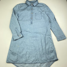 Load image into Gallery viewer, Girls Target, chambray cotton long sleeve shirt dress, FUC, size 7, L: 63cm at front