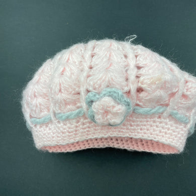 Girls Pumpkin Patch, pink crochet beret hat, circum: 50-53cm, FUC, size 2-3,  