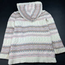 Load image into Gallery viewer, Girls Nula Bug, thick fleece lined cable knit hooded long cardigan, L: 59cm, marks on cuffs, FUC, size 12,  
