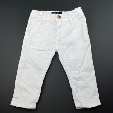 Boys Bardot Junior, white stretch cotton chino pants, adjustable, GUC, size 00,  