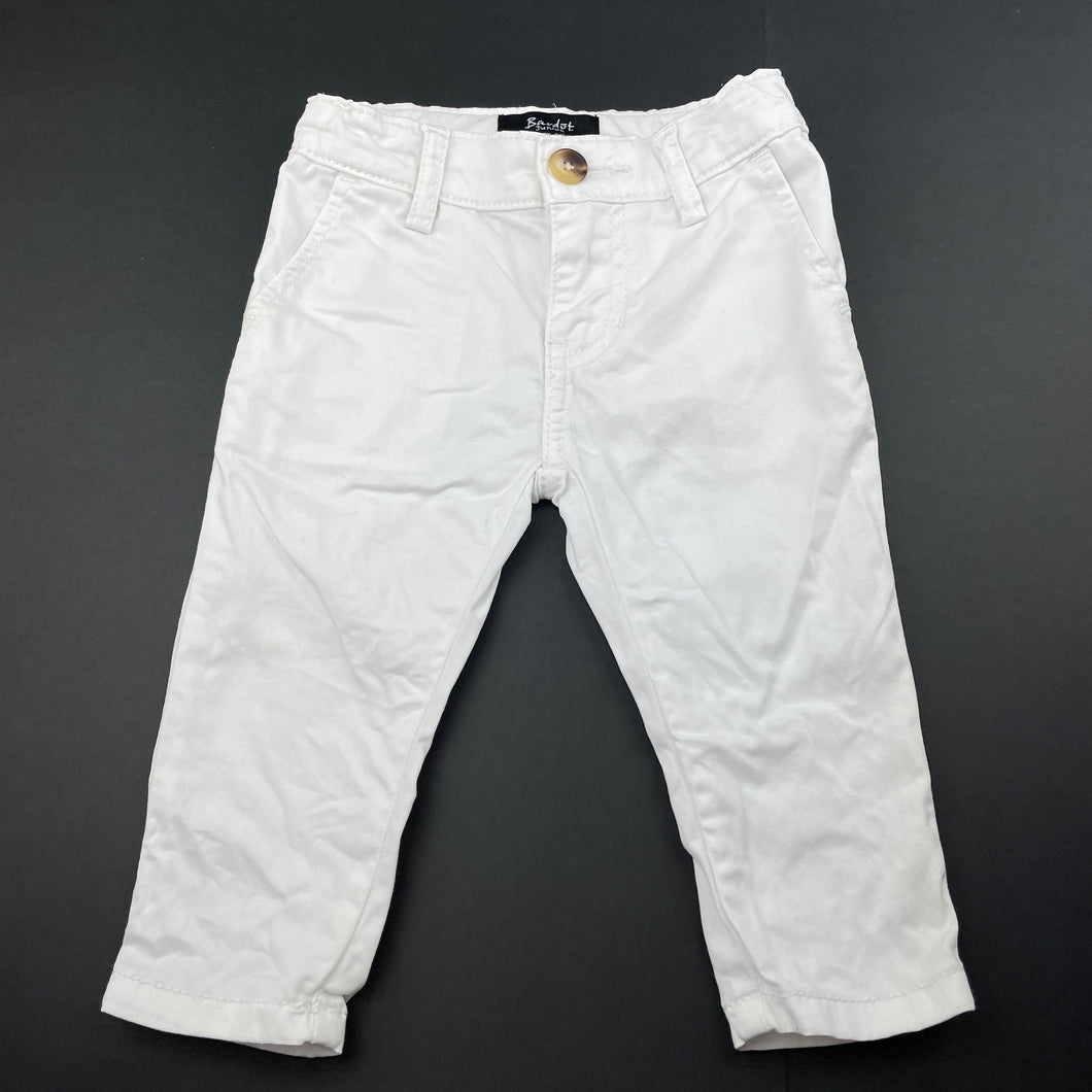 Boys Bardot Junior, white stretch cotton chino pants, adjustable, GUC, size 00,  