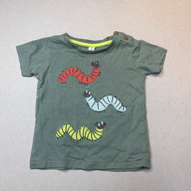 Boys Dymples, green cotton t-shirt / top, caterpillars, GUC, size 1,  