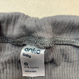 unisex Anko, grey ribbed leggings / bottoms, elasticated, GUC, size 0,  