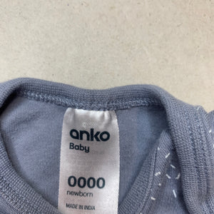unisex Anko, soft organic cotton bodysuit / romper, GUC, size 0000,  