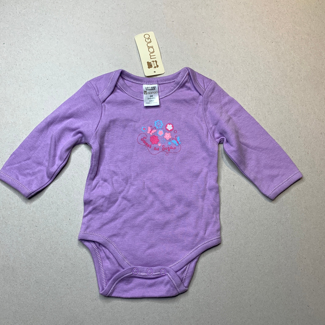 Girls Mango, soft cotton bodysuit / romper, NEW, size 00,  