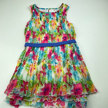 Load image into Gallery viewer, Girls Origami, lined lightweight colourful floral dress, FUC, size 5, L: 60cm