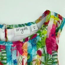 Load image into Gallery viewer, Girls Origami, lined lightweight colourful floral dress, FUC, size 5, L: 60cm