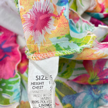 Load image into Gallery viewer, Girls Origami, lined lightweight colourful floral dress, FUC, size 5, L: 60cm