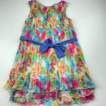Load image into Gallery viewer, Girls Origami, lined lightweight colourful floral dress, FUC, size 5, L: 60cm