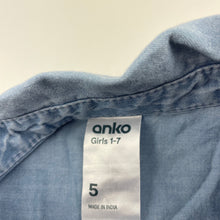 Load image into Gallery viewer, Girls Anko, chambray cotton casual dress, GUC, size 5, L: 55cm