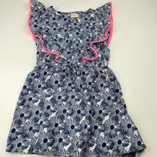 Load image into Gallery viewer, Girls Emerson, lightweight navy floral ruffle dress, NEW, size 4, L: 54cm
