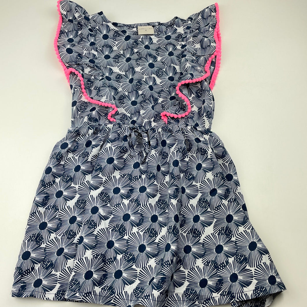 Girls Emerson, lightweight navy floral ruffle dress, NEW, size 4, L: 54cm