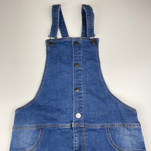Load image into Gallery viewer, Girls B Collection, distressed stretch denim overalls dress, GUC, size 16, L: 80cm