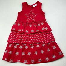 Load image into Gallery viewer, Girls Higgledee, red &amp; silver tiered party dress, GUC, size 1, L: 48cm
