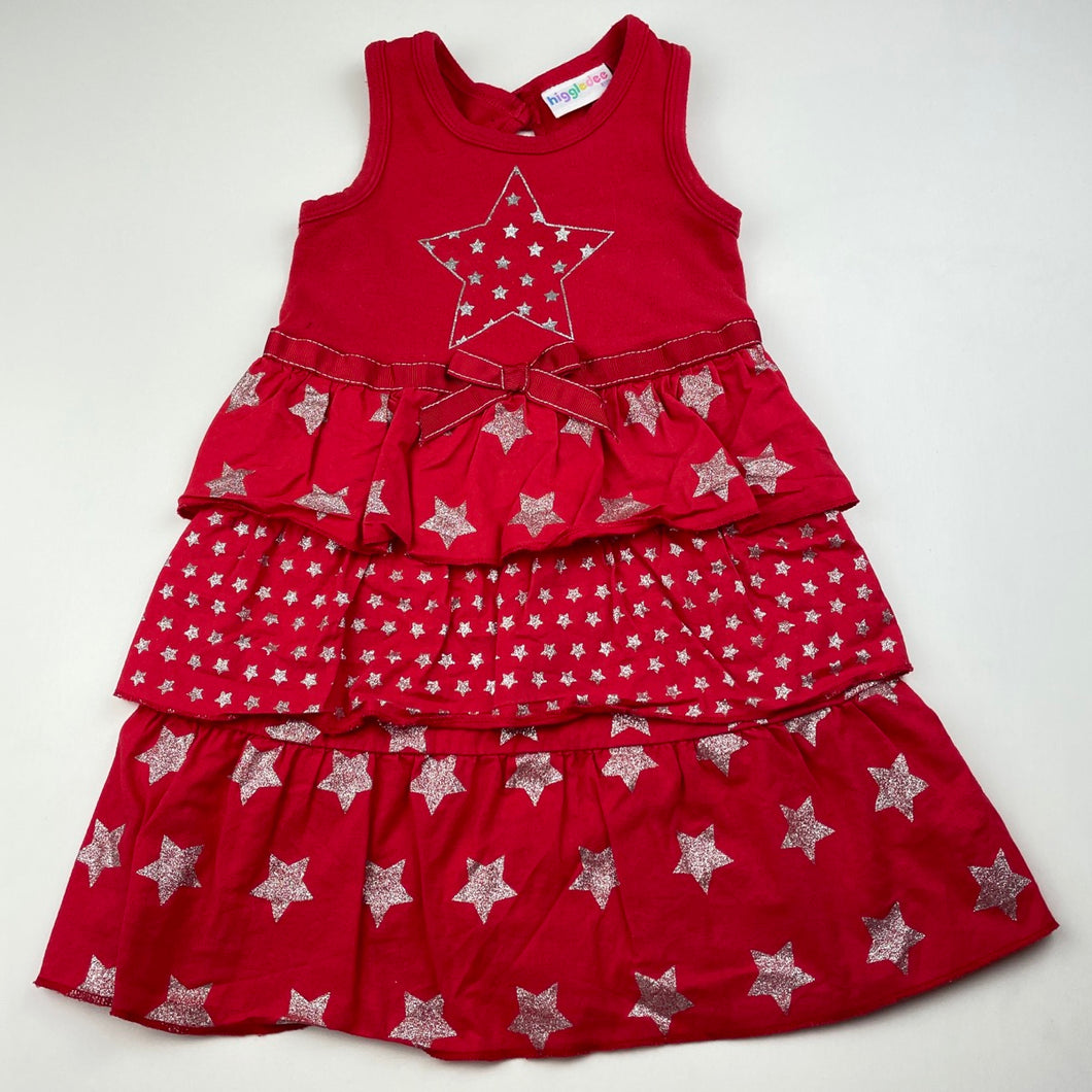 Girls Higgledee, red & silver tiered party dress, GUC, size 1, L: 48cm