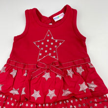 Load image into Gallery viewer, Girls Higgledee, red &amp; silver tiered party dress, GUC, size 1, L: 48cm