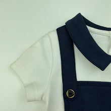 Load image into Gallery viewer, Boys Arthur Ave, navy &amp; white cotton romper, light marks on shoulders, FUC, size 00,  