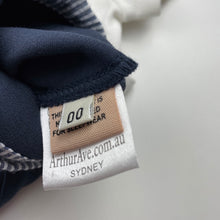 Load image into Gallery viewer, Boys Arthur Ave, navy &amp; white cotton romper, light marks on shoulders, FUC, size 00,  