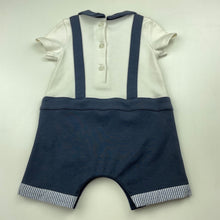 Load image into Gallery viewer, Boys Arthur Ave, navy &amp; white cotton romper, light marks on shoulders, FUC, size 00,  