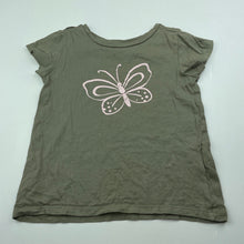 Load image into Gallery viewer, Girls Anko, khaki cotton t-shirt / top, butterfly, GUC, size 5,  
