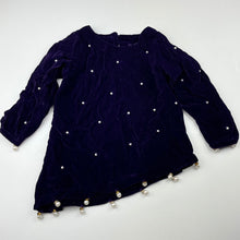Load image into Gallery viewer, Girls embellished, purple velvet long sleeve top, no labels, armpit to armpit: 28cm, EUC, size 2-3,  