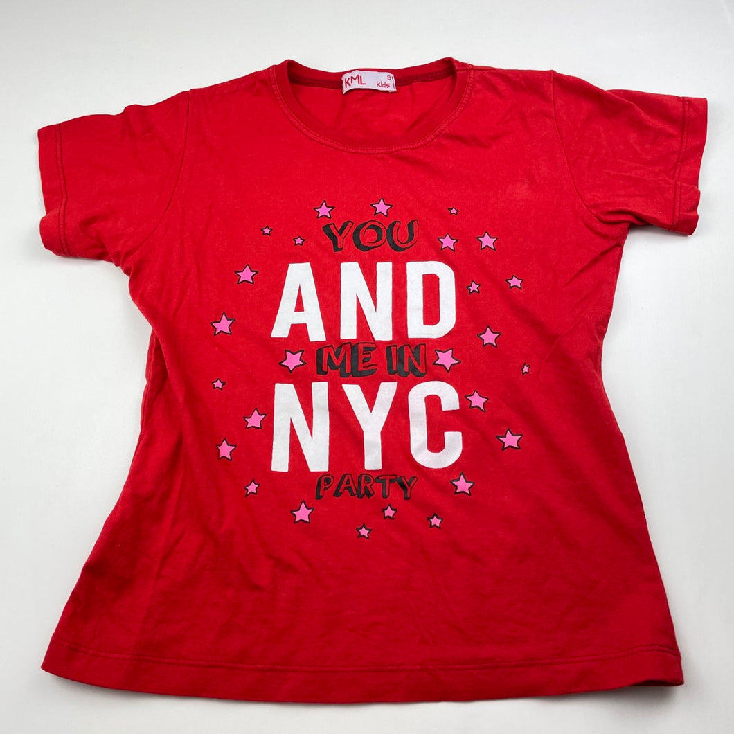 Girls KML, red t-shirt / top, GUC, size 8,  