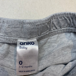 unisex Anko, grey marle shorts, elasticated, GUC, size 0,  