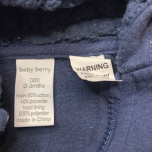 Load image into Gallery viewer, Boys Baby Berry, navy fleece lined zip hoodie sweater, FUC, size 000,  