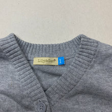 Load image into Gallery viewer, unisex Lily &amp; Dan, grey knitted cotton cardigan / sweater, EUC, size 1,  